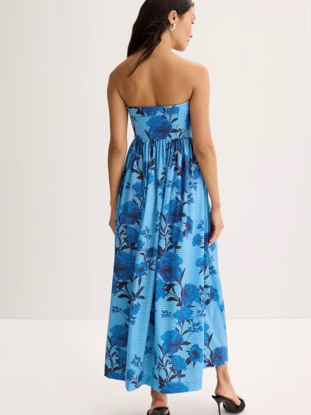 Badgley Mischka Sky and Navy Floral Strapless Maxi Dress - Picture 3 of 5